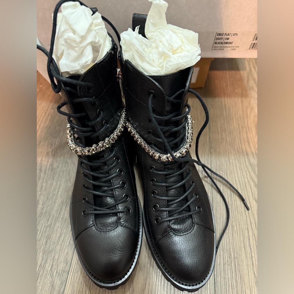 ❌Sold - EUC Jimmy Choo Black Leather Combat Boots with Rhinestone Accent
